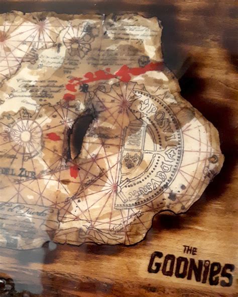 Goonies Treasure Map Replica on Live Edge Wooden Slab, Wall Art, Man ...