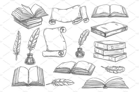 Books and literature quills sketch | Book drawing, Sketches, Sketch icon