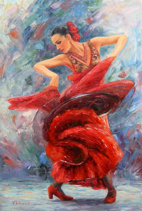 The Dance of Fire - Original Oil Painting on Stretched Canvas, 36"x24", flamenco dancer ...