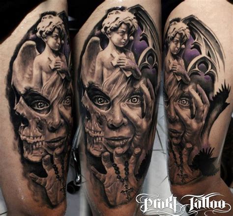 Angel and face with skull | Picture tattoos, Tattoos gallery, Skull tattoos