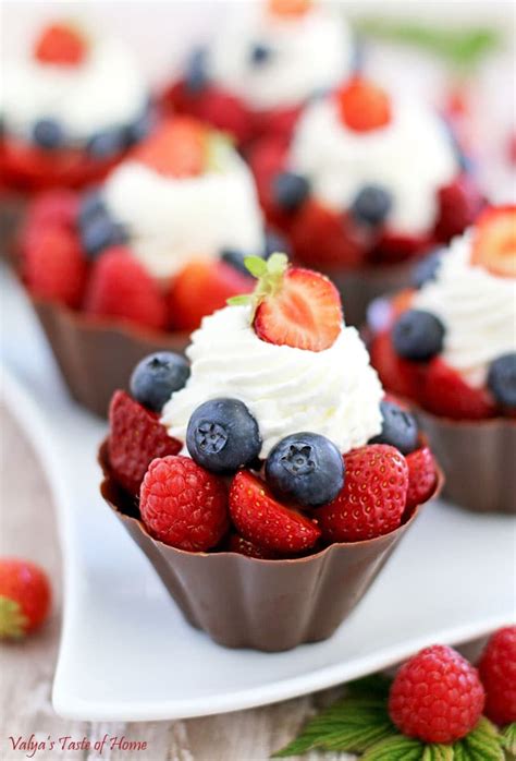 Pudding Chocolate Cups with Berries and Cream - Valya's Taste of Home