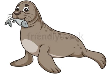 Sea Lion Eating Fish Cartoon Clipart Vector - FriendlyStock