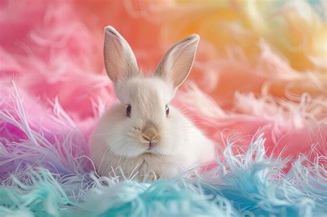 Premium Photo | Bunny surfing on a wave of rainbowcolored Easter grass texture