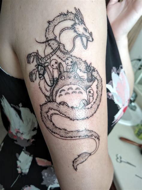 First tattoo! some of my favorite Ghibli creatures by Audrey at Arcane Arts, UT. : r/tattoos