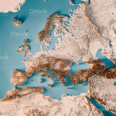 3D Render of a Topographic Map of Europe, including the region to the... | Topographic map ...