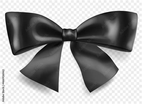 Beautiful big bow made of black ribbon with shadow, isolated on transparent background ...