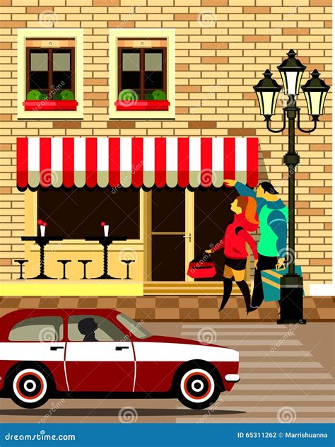 Small sidewalk cafe stock illustration. Illustration of design - 65311262