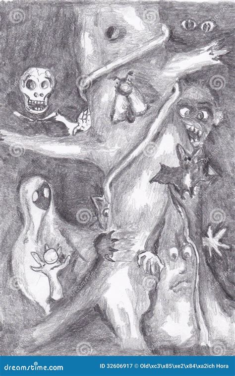 Haunted forest stock illustration. Illustration of pencil - 32606917