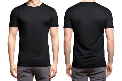 plain black t-shirt mockup template, with male model, front and back view, isolated on ...