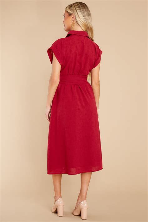 Pretty Cranberry Short Sleeve Midi Dress - Colors Of Fall | Red Dress