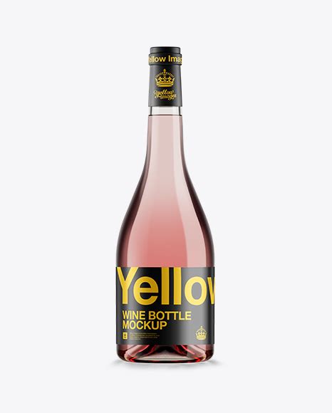 Clear Glass Burgundy Bottle w/ Rose Wine HQ Mockup on Yellow Images ...
