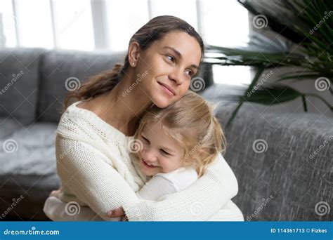 Loving Mother Hugging Little Daughter Showing Love, Care and Sup Stock Image - Image of good ...