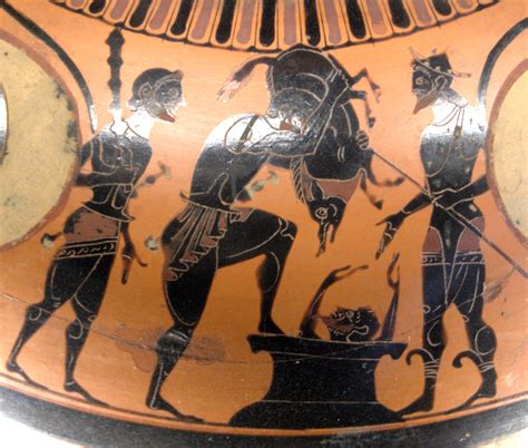 Herakles presents Eurystheus with the Erymanthian Boar, black-figure ...