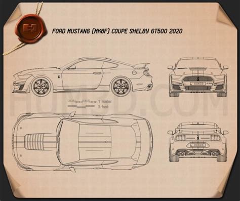 Ford Mustang Shelby GT500 coupe 2020 Blueprint | Mustang shelby, Ford ...