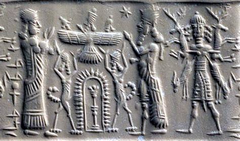 4c - Ninhursag, Enlil, Anu, & Enki in sky-disc from another world, & Marduk, with giant semi ...