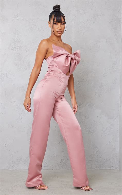 Rose Bow Detail Cut Out Satin Jumpsuit | PrettyLittleThing CA