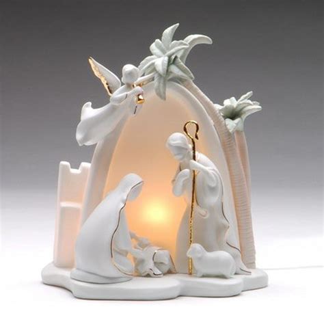 Bethlehem Holy Family Porcelain Lighted Nativity Scene Sculpture - Lighting - Appletree Design