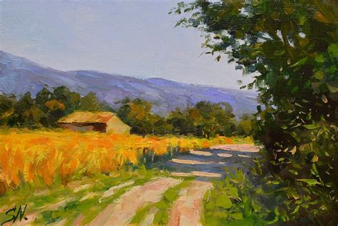 Stone farmhouse - French countryside, Impressionist style landscape oil ...