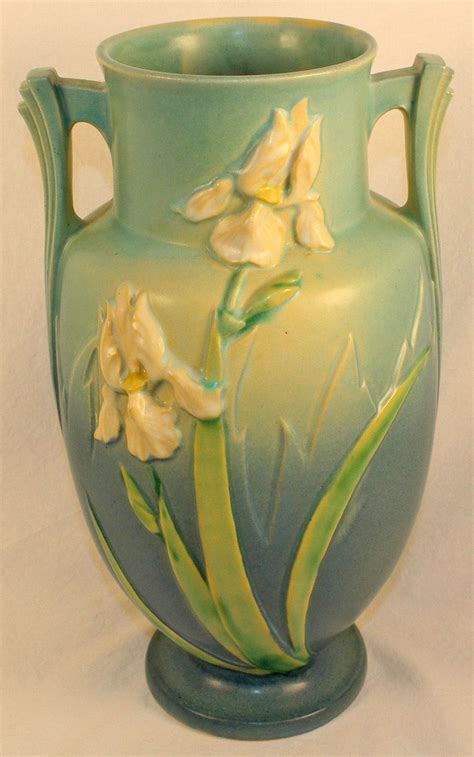 Roseville Pottery Iris Blue Vase 928-12 from Just Art Pottery | Pottery ...