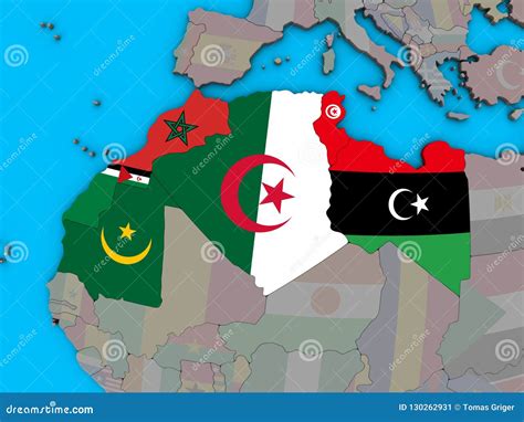 Regione Di Maghreb Con Le Bandiere Sulla Mappa 3D Illustrazione di ...