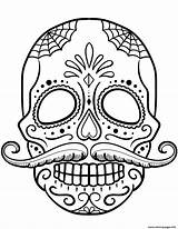 Sugar Skull With Mustache Calavera Coloring Pages Printable sketch template