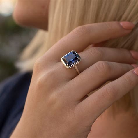 Blue Sapphire ring Sapphire Band Vintage rectangle | Etsy