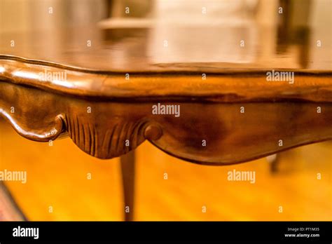 closeup of antique wooden coffee table in solid wood. console for living room Stock Photo - Alamy