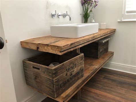 Reclaimed Wood Bathroom Vanity Unit Door With White Ceramic Basin ...