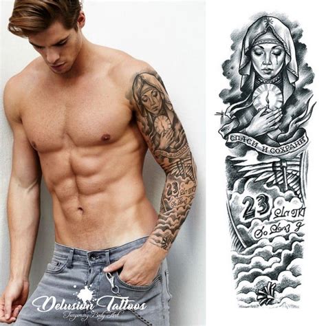 David Beckham Inspired Temporary Tattoo Sleeve Angel 23 Black Grey Clouds Men Women Kids ...