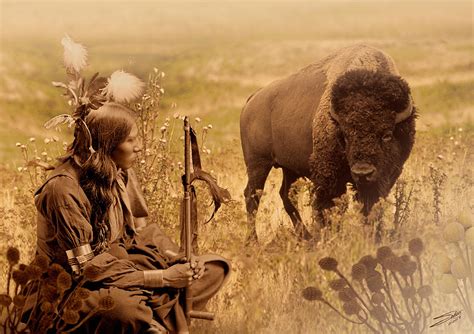 Native American Sioux And Bison Digital Art by M Spadecaller | Pixels