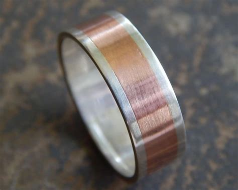 RUSTIC Silver & Copper // Men's Wedding Ring // - Etsy