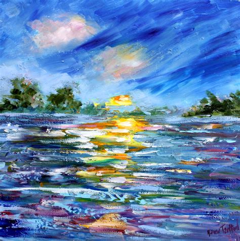 Palette Knife Painters, International: Karen Tarlton Sunset on water painting palette knife fine ...