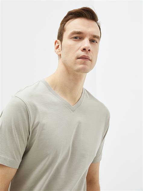 V Neck Short Sleeve Combed Cotton Men's T-shirt -S20838Z8-MVK - S20838Z8-MVK - LC Waikiki