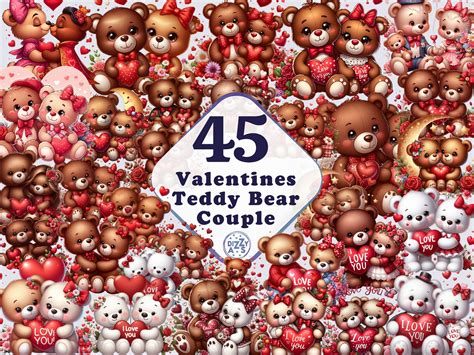 45 Valentines Teddy Bear Couple Bundle Graphic by DizzyArtStudio · Creative Fabrica