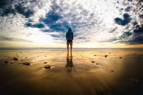 Free Images : man, beach, sea, coast, sand, ocean, horizon, cloud, sky ...