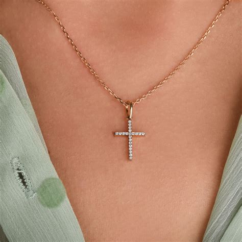 Rose Gold Cross Necklace Women14k Gold Cross Pendant Tiny - Etsy