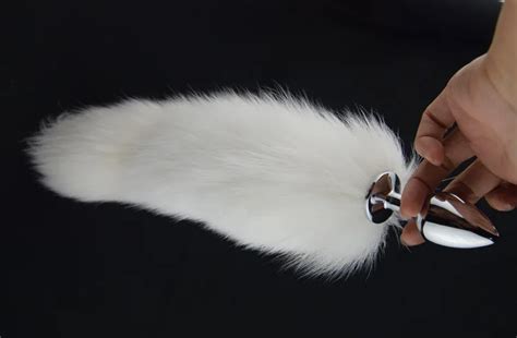 White fox tail analtoy but plugs stainless steel white arctic fox tail ...