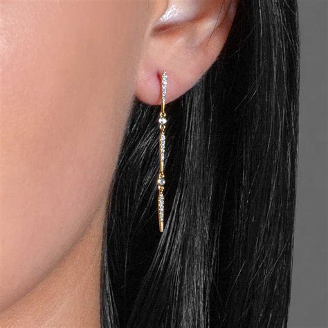 Delicate Diamond Dangle Earrings, 14K Yellow Gold | Diamond Stores Long ...