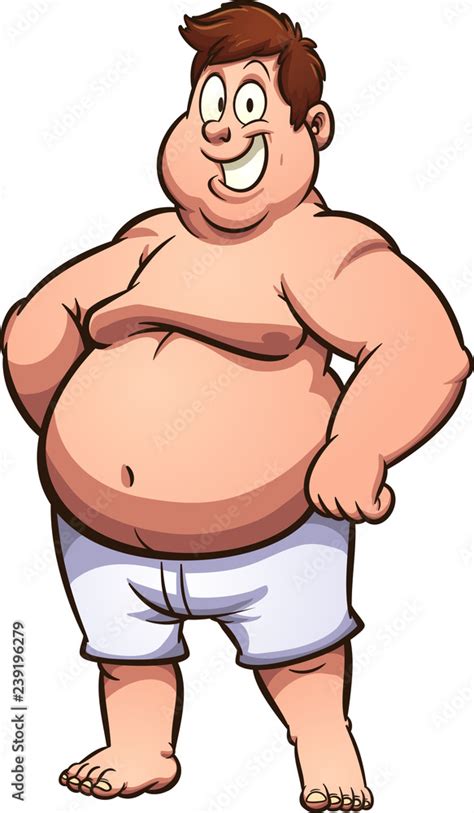 Happy fat man in underwear. Vector clip art illustration with simple gradients. All in a single ...