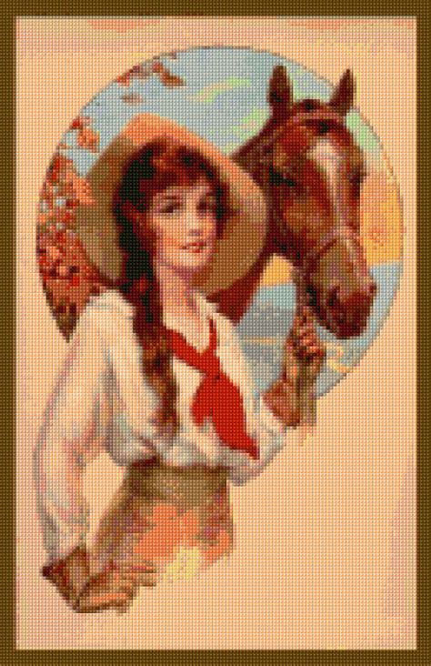 Vintage 1915 Equestrian Pinup Cross Stitch pattern PDF - Instant Download | Cross stitch ...