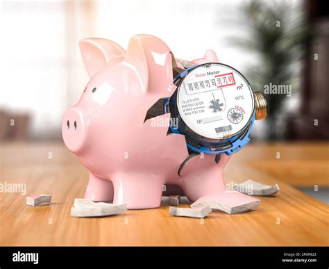 Water meter with piggy bank. Water consumption, cost of utilities and ...