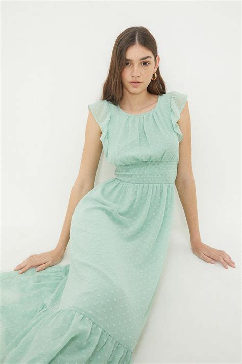 Dorothy Perkins Petite Mint Chiffon Shirred Waist Midi Dress | Debenhams