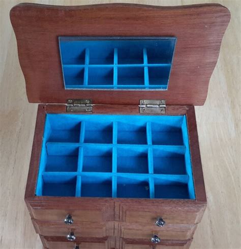 Wood Jewelry Box ~ Vintage Three Drawer Lift Top Jewe… - Gem