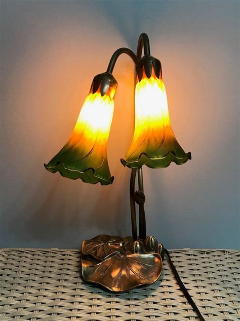 Two-light Lily Green Accent Lamp | Etsy | Accent lamp, Lamp, Tiffany style lamp