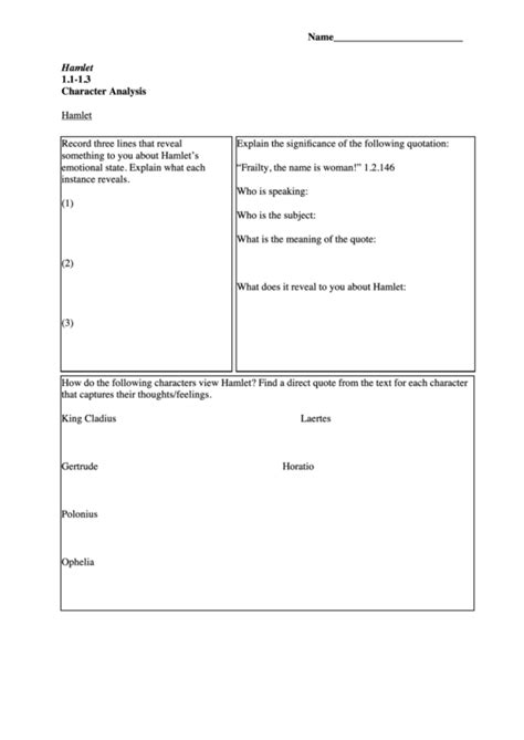 Hamlet Character Analysis printable pdf download