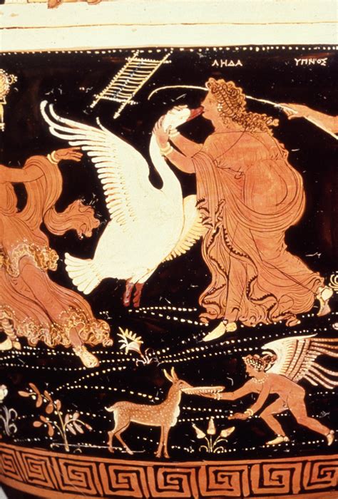 Leda and Zeus as Swan. Apulian Red Figure Ware, attributed to the Painter of Louvre. Late ...