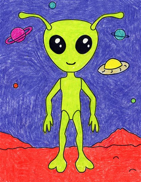 Easy How to Draw an Alien Tutorial and Alien Coloring Page