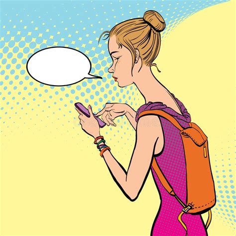 Illustration of a Girl Holding a Mobile Phone. Stock Vector - Illustration of cutout, call ...