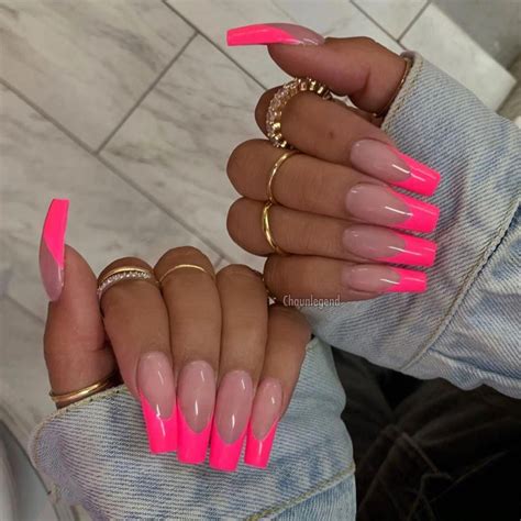 34 pink nail designs that'll give you all the inspo | Pink tip nails, Pink nails, Neon nails