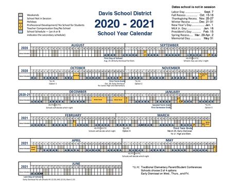 Davis School District Calendar 2020-2021 in PDF Format